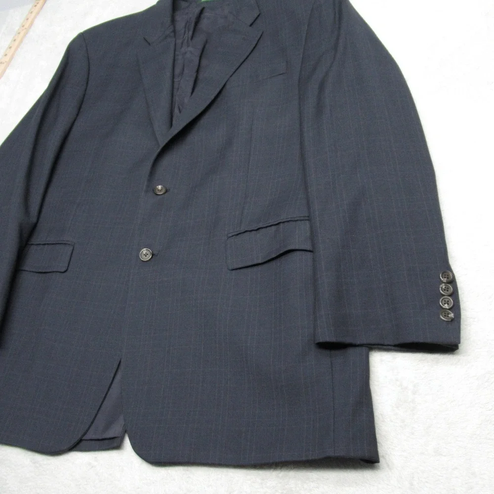 Lauren Ralph Lauren Wool Cashmere Blazer Men 46L Blue‎ Plaid Sport Coat READ